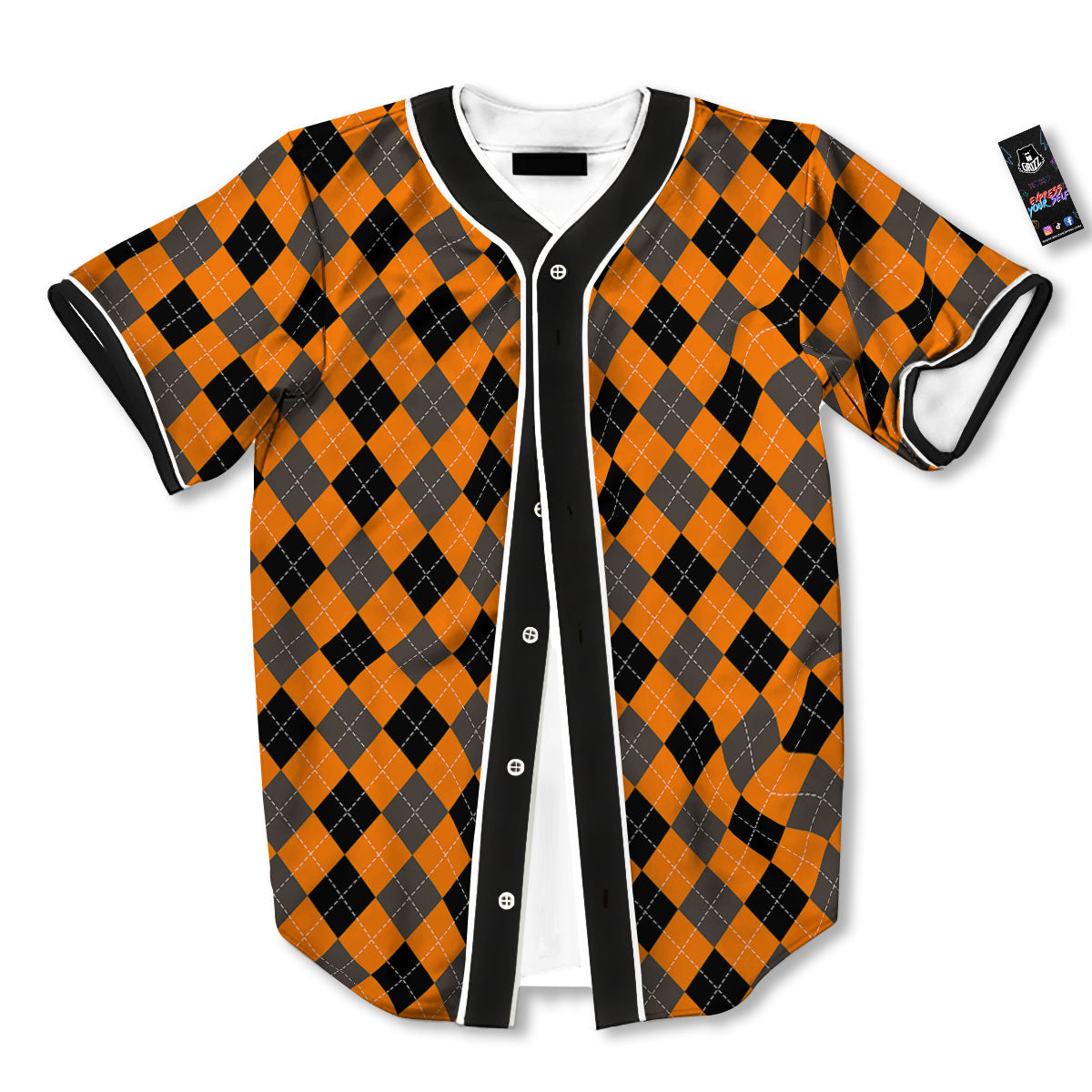 Argyle Orange And Black Print Pattern Baseball Jersey-grizzshop