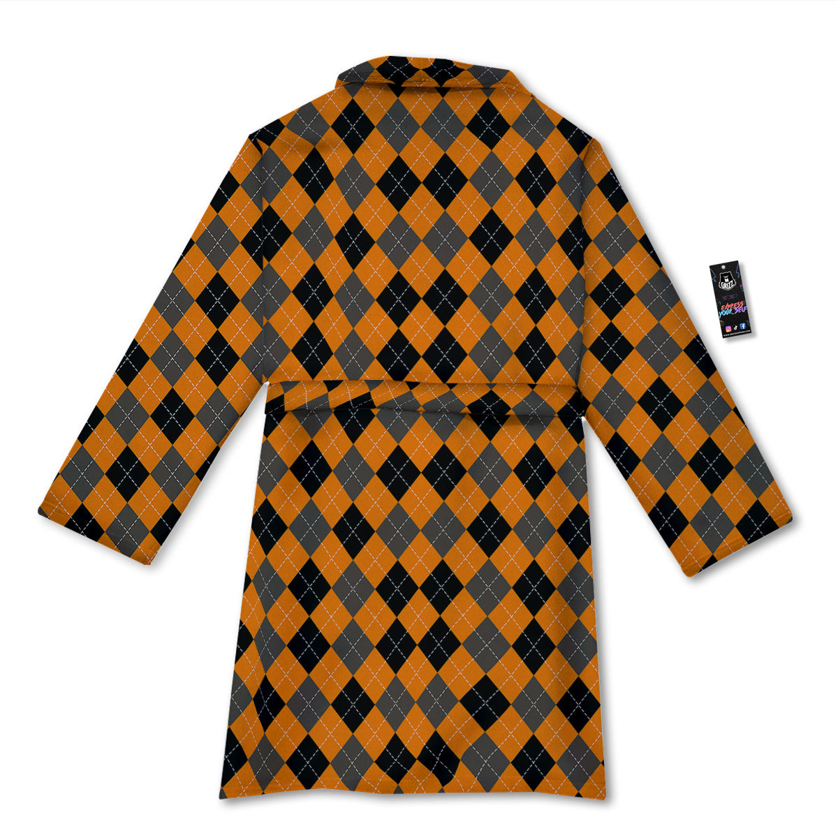 Argyle Orange And Black Print Pattern Bathrobe-grizzshop
