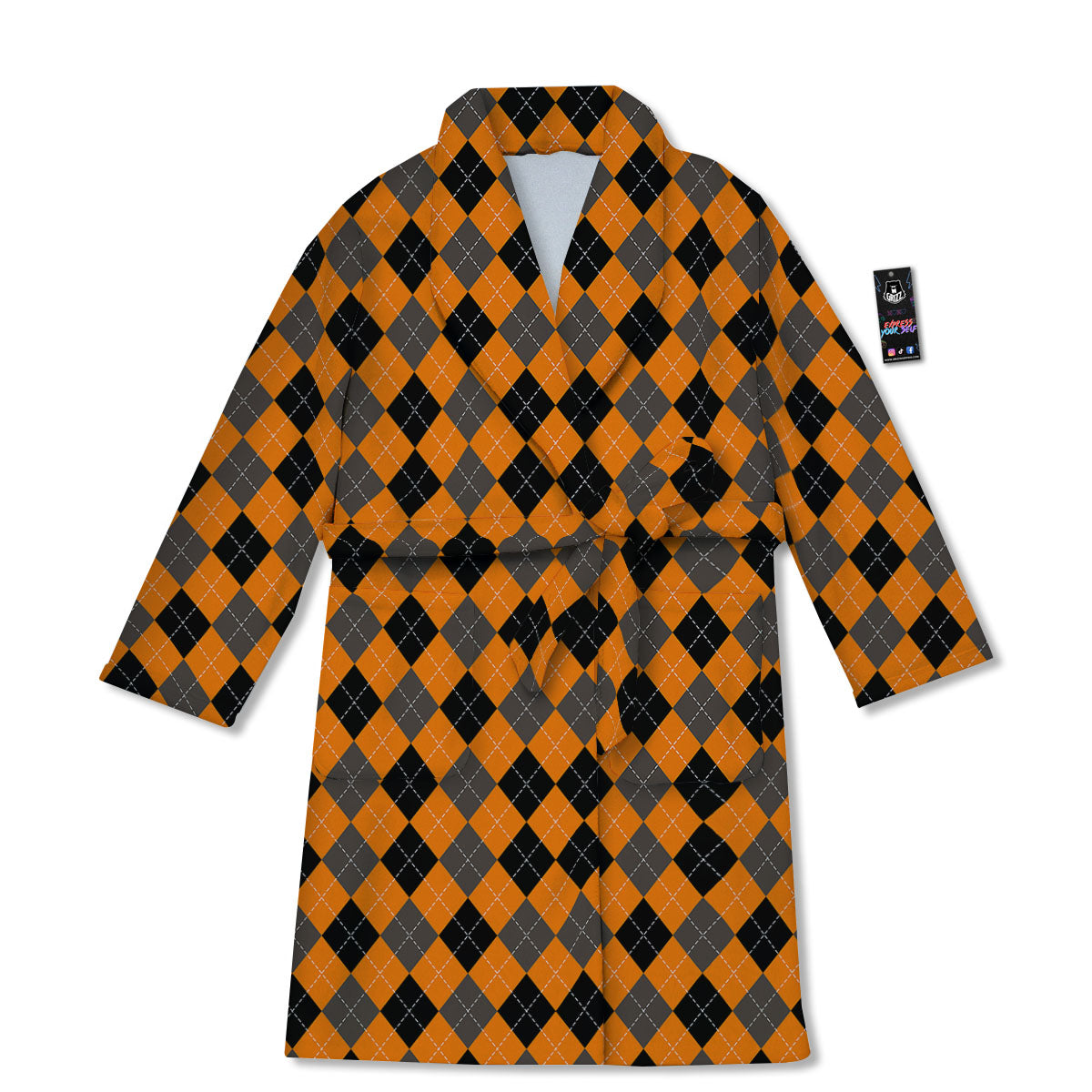 Argyle Orange And Black Print Pattern Bathrobe-grizzshop
