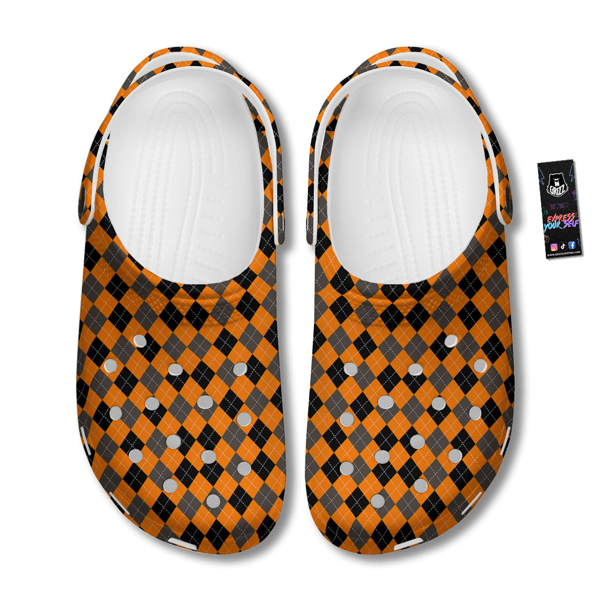 Argyle Orange And Black Print Pattern Clog-grizzshop
