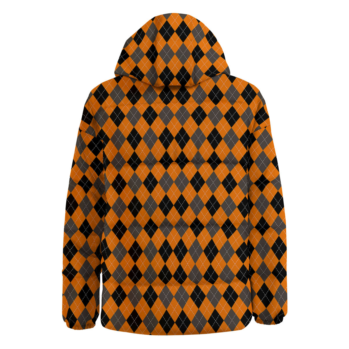 Argyle Orange And Black Print Pattern Down Jacket-grizzshop