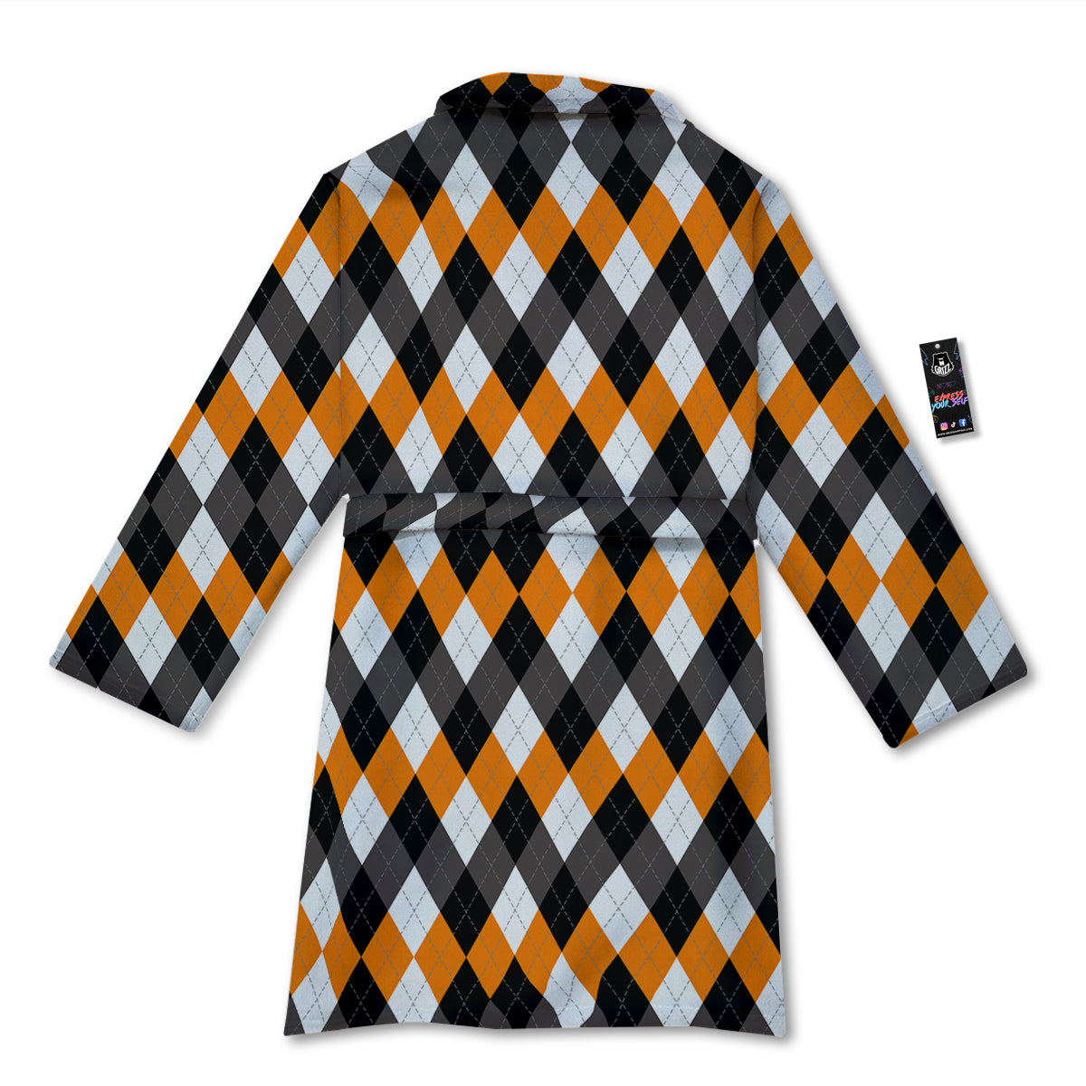 Argyle Orange Black And White Print Pattern Bathrobe-grizzshop
