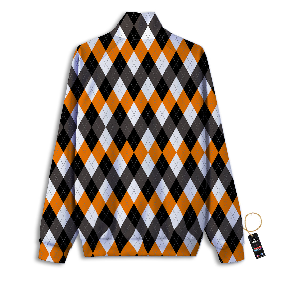 Argyle Orange Black And White Print Pattern Track Jacket-grizzshop