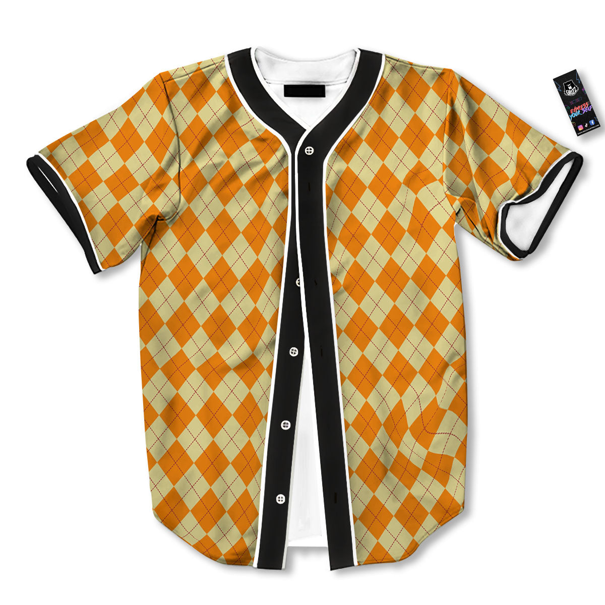 Argyle Orange Print Pattern Baseball Jersey-grizzshop