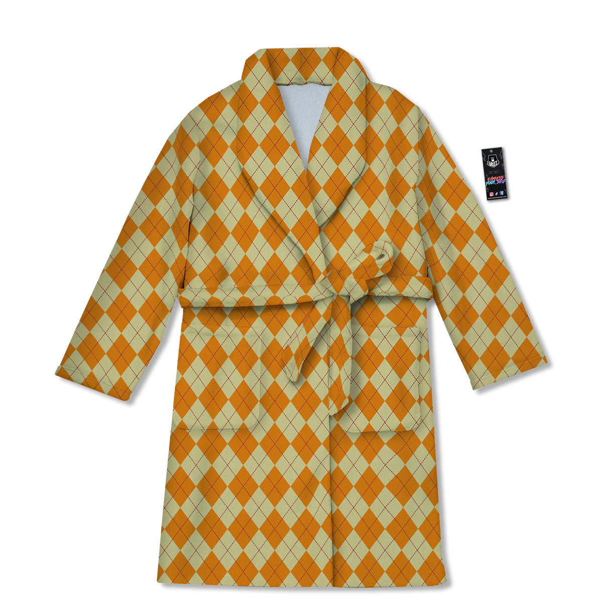 Argyle Orange Print Pattern Bathrobe-grizzshop