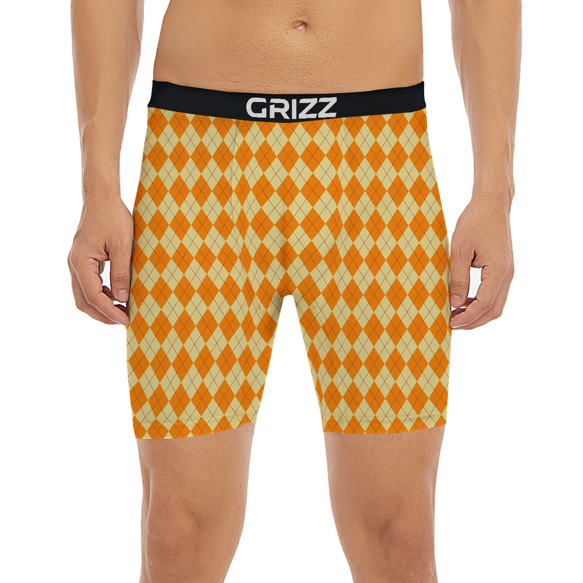 Argyle Orange Print Pattern Boxer Briefs-grizzshop