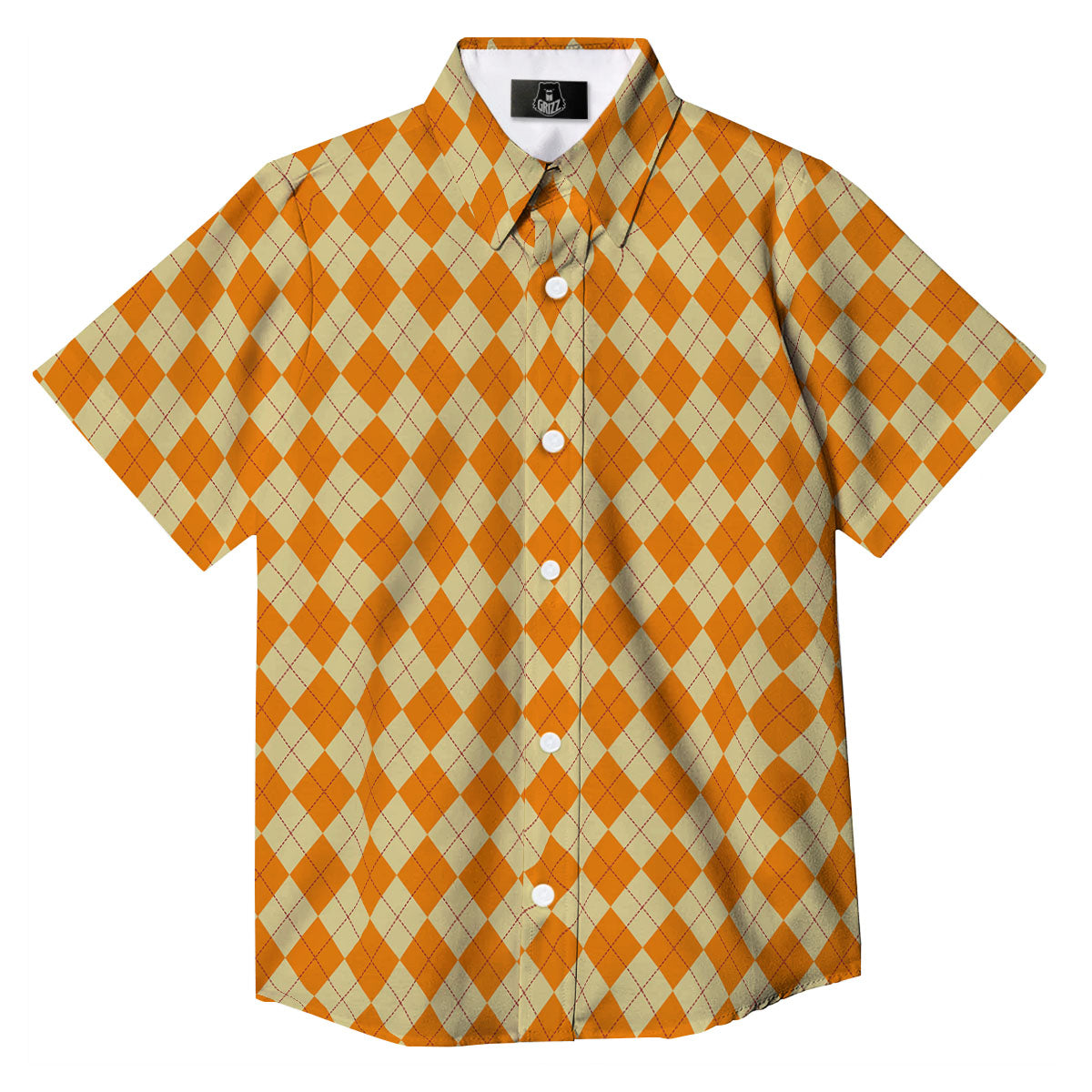 Argyle Orange Print Pattern Button Up Shirt-grizzshop