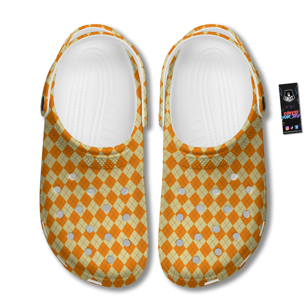 Argyle Orange Print Pattern Clog-grizzshop
