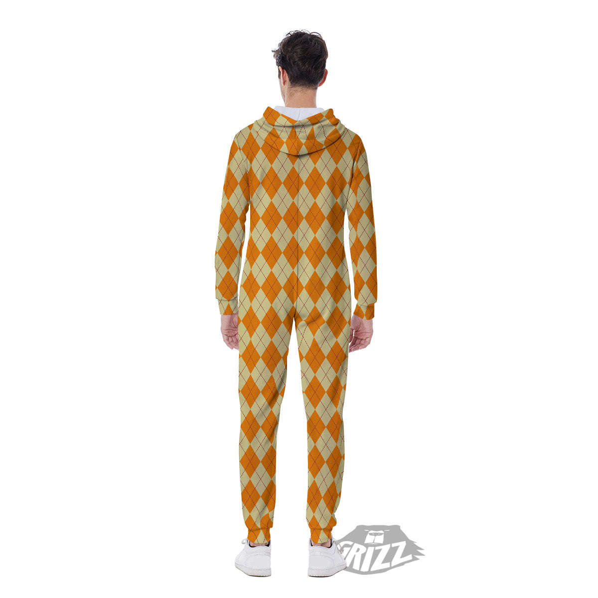 Argyle Orange Print Pattern Men's Jumpsuit-grizzshop