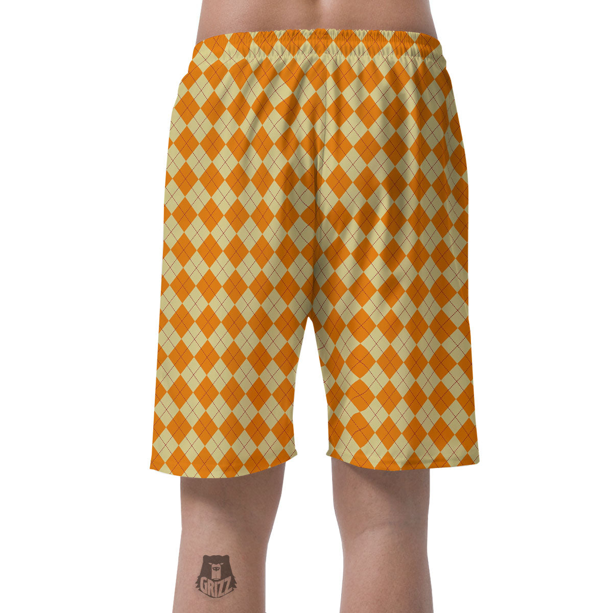 Argyle Orange Print Pattern Men's Shorts-grizzshop