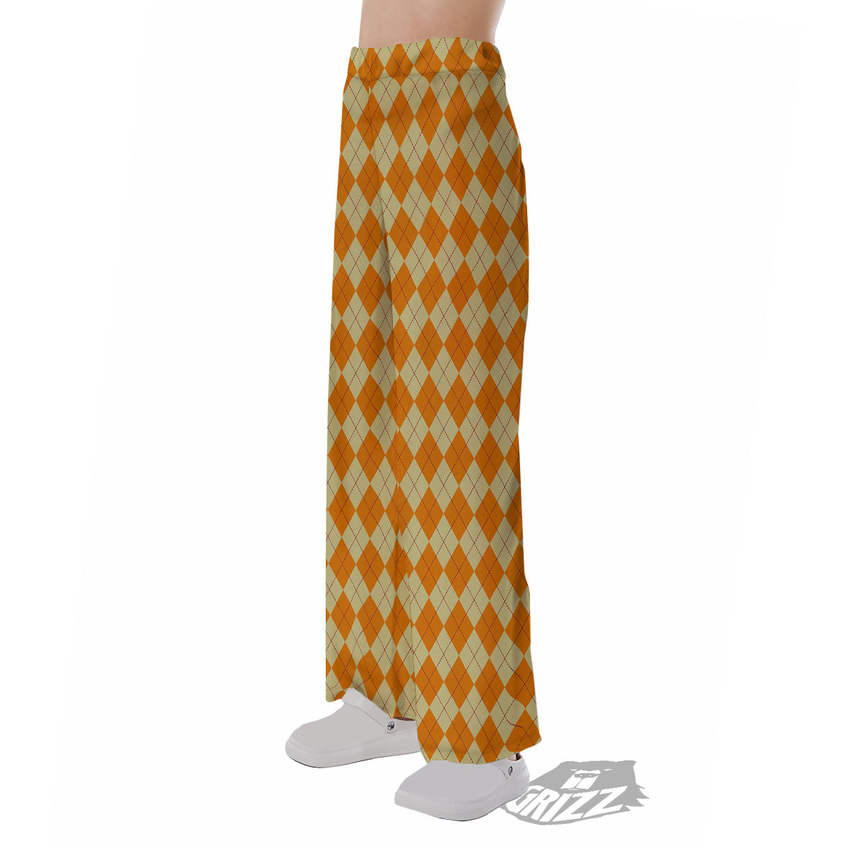 Argyle Orange Print Pattern Pajama Pants-grizzshop