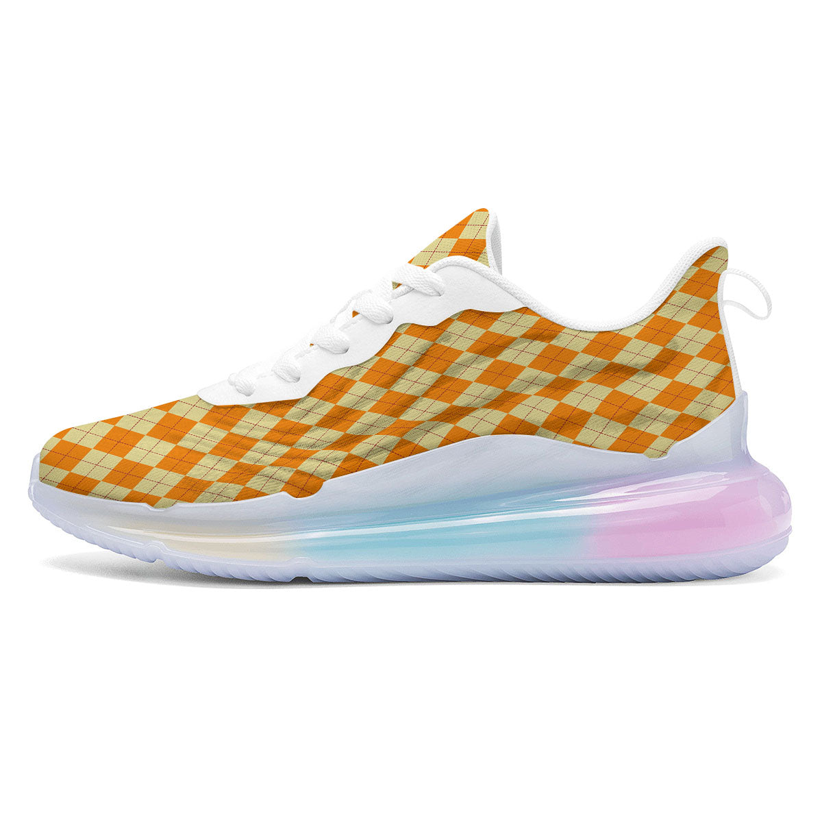 Argyle Orange Print Pattern Running Sneakers-grizzshop