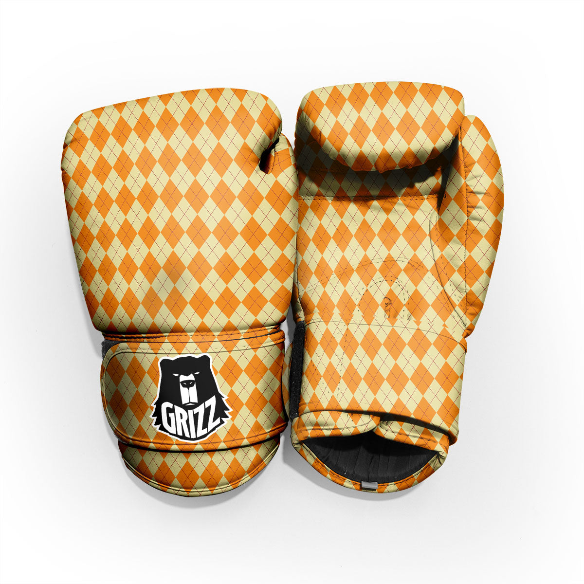 Argyle Orange Print Pattern Sparring Gloves-grizzshop