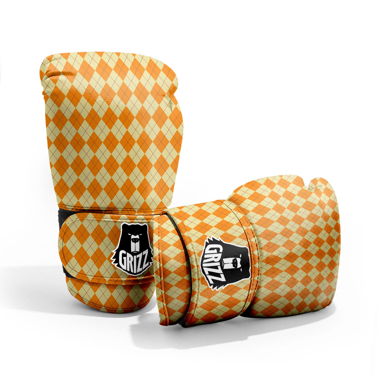 Argyle Orange Print Pattern Sparring Gloves-grizzshop