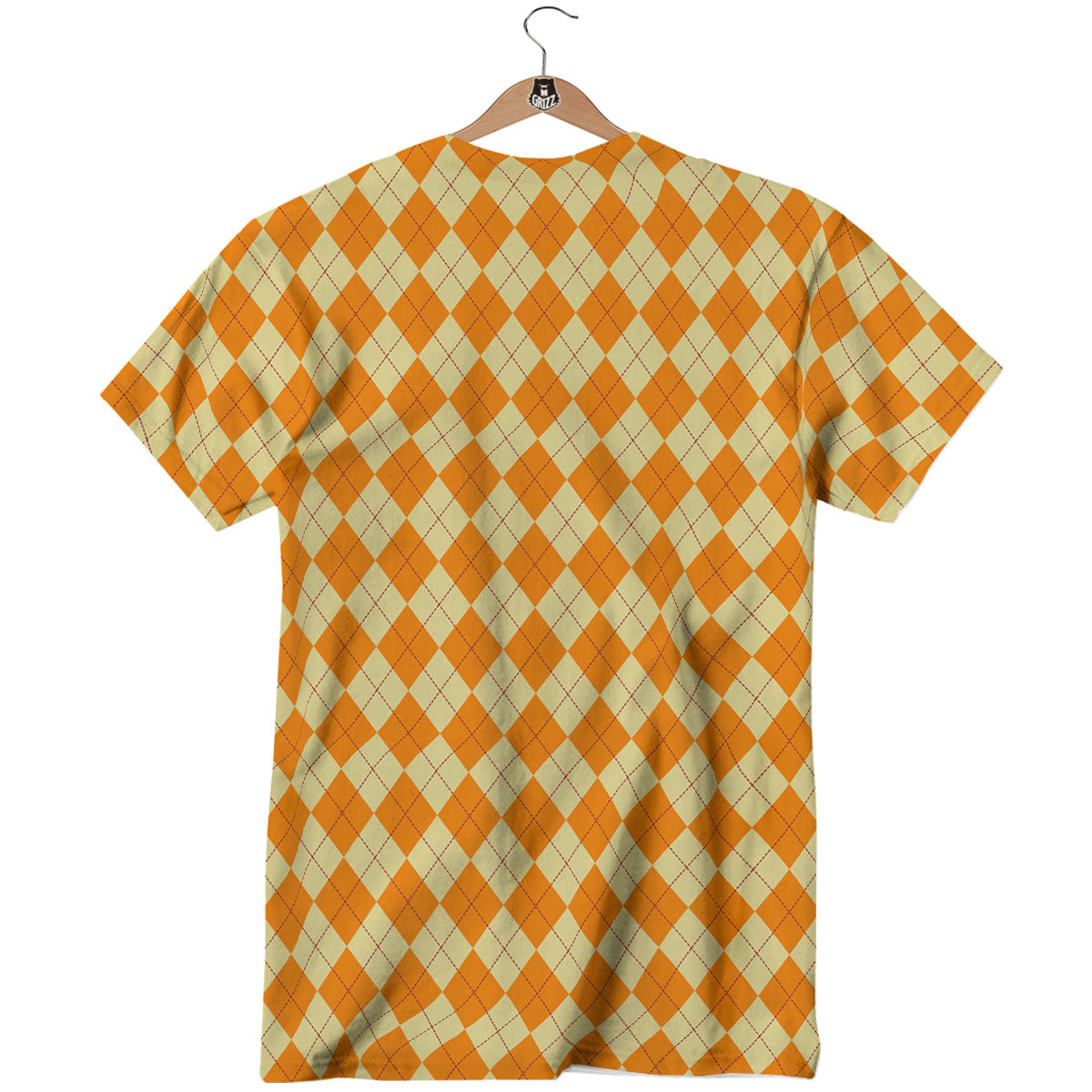 Argyle Orange Print Pattern T-Shirt-grizzshop