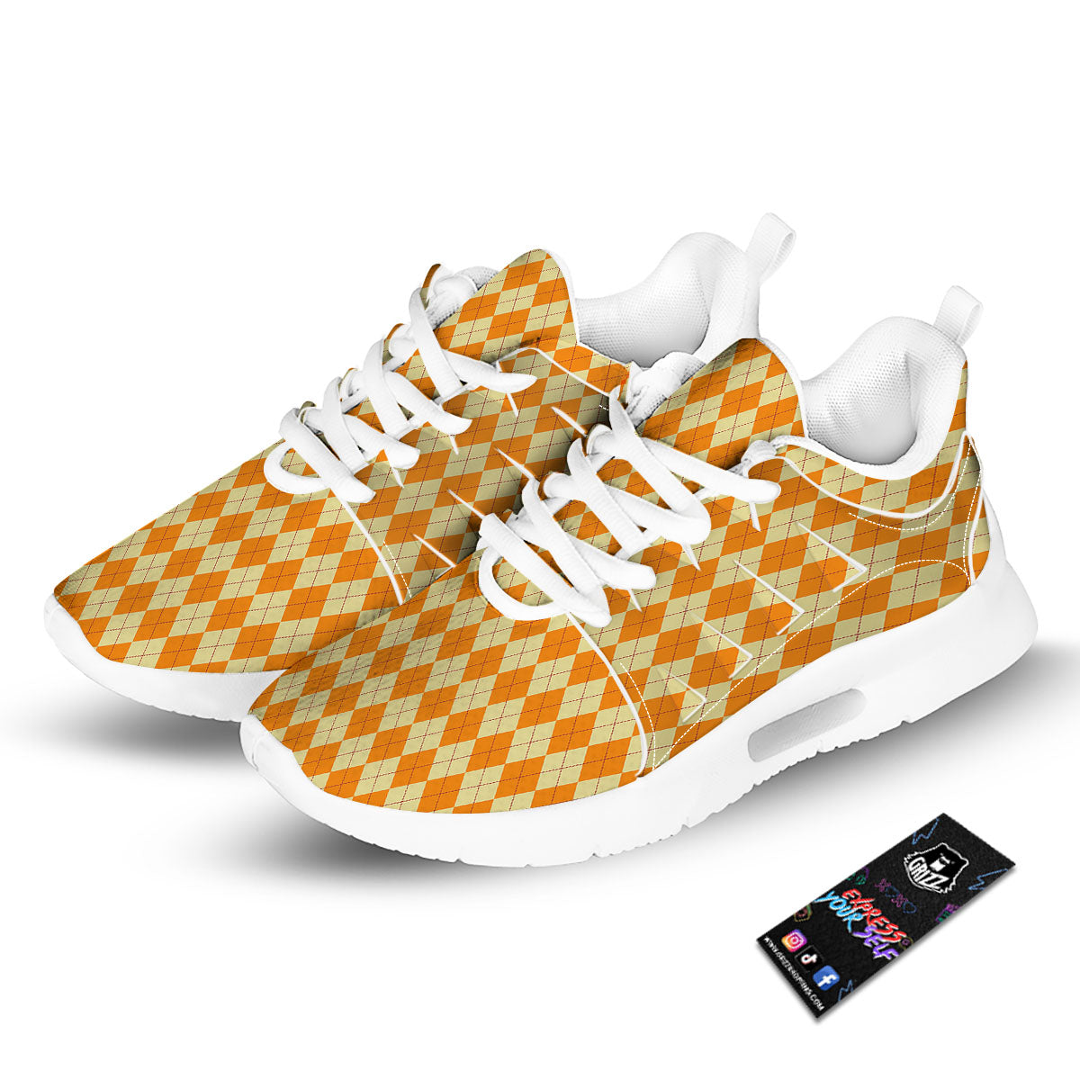 Argyle Orange Print Pattern Tennis Shoes-grizzshop