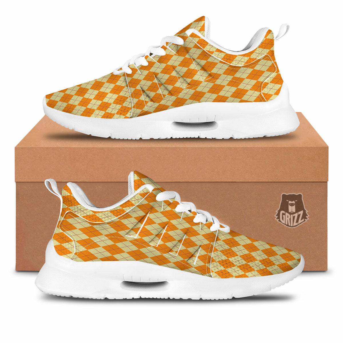 Argyle Orange Print Pattern Tennis Shoes-grizzshop
