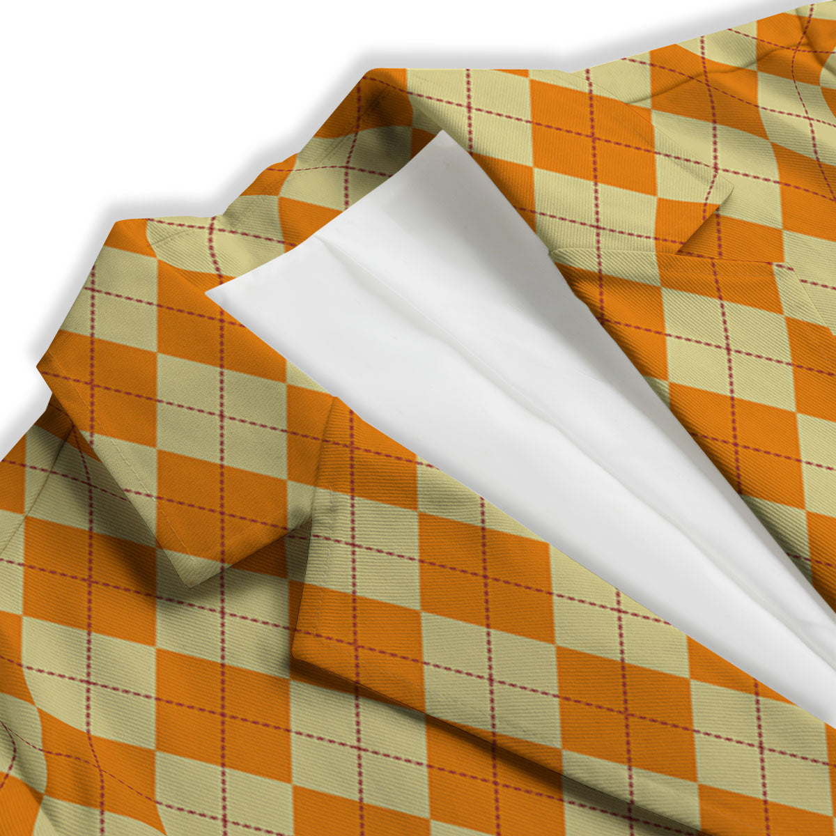 Argyle Orange Print Pattern Women's Blazer-grizzshop