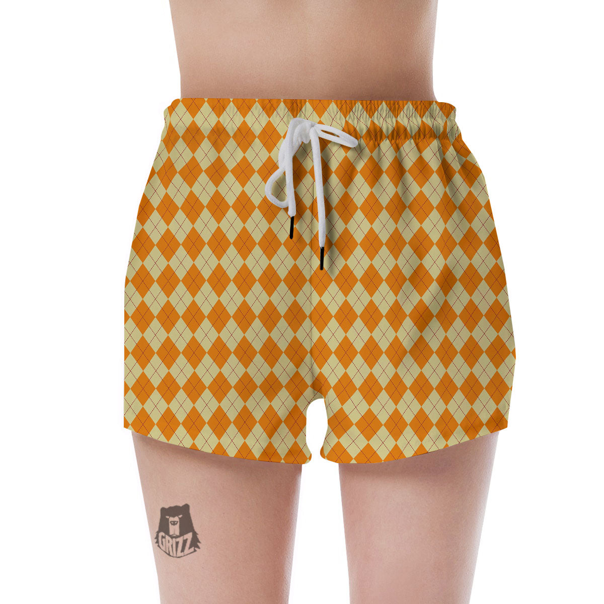 Argyle Orange Print Pattern Women's Shorts-grizzshop