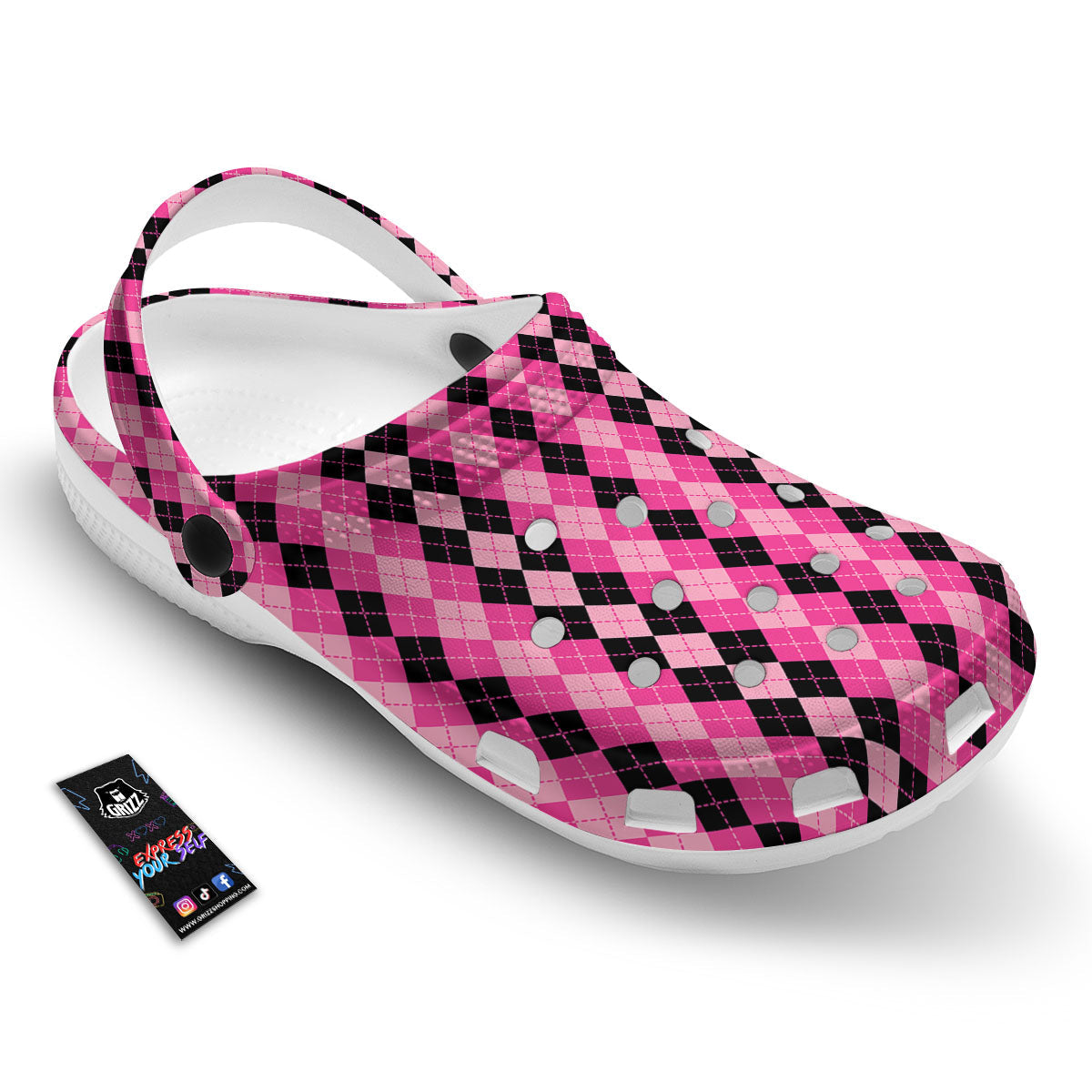 Argyle Pink And Black Print Pattern Clog-grizzshop