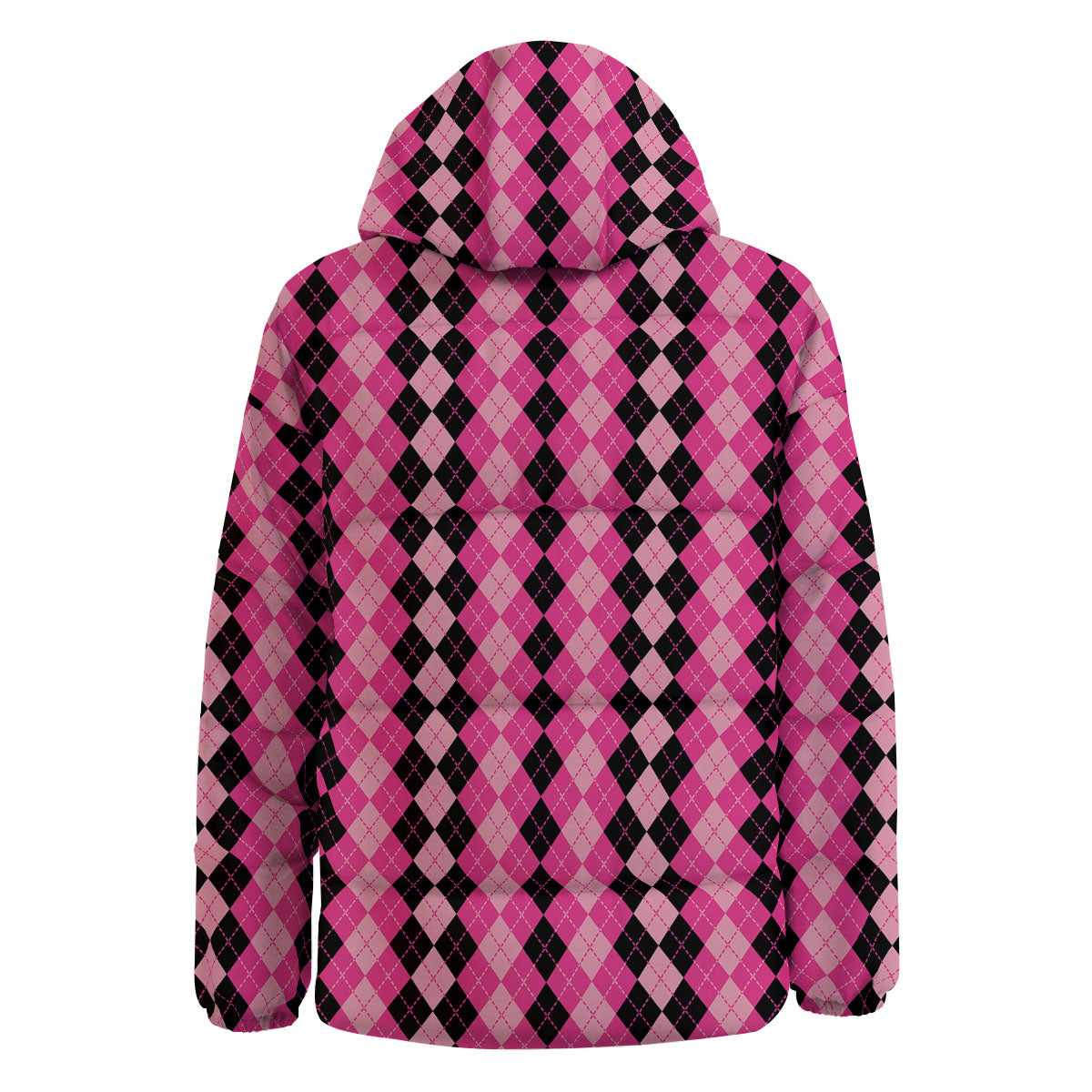 Argyle Pink And Black Print Pattern Down Jacket-grizzshop