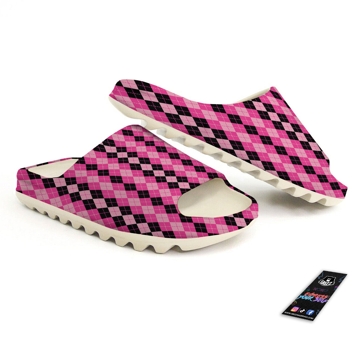 Argyle Pink And Black Print Pattern Sandals-grizzshop