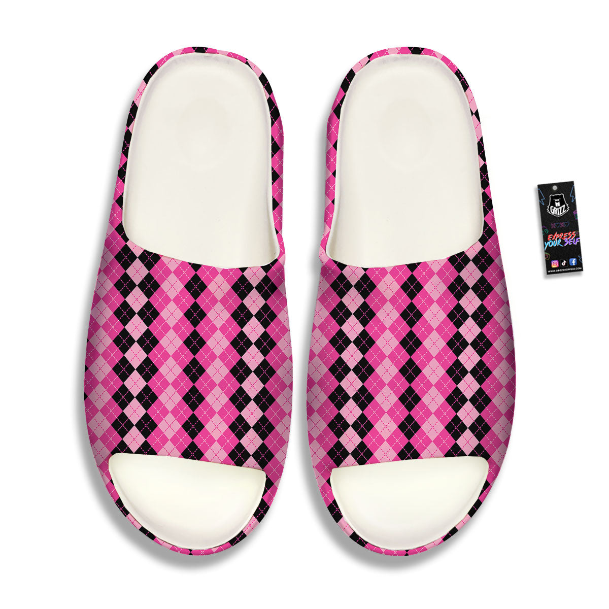 Argyle Pink And Black Print Pattern Sandals-grizzshop