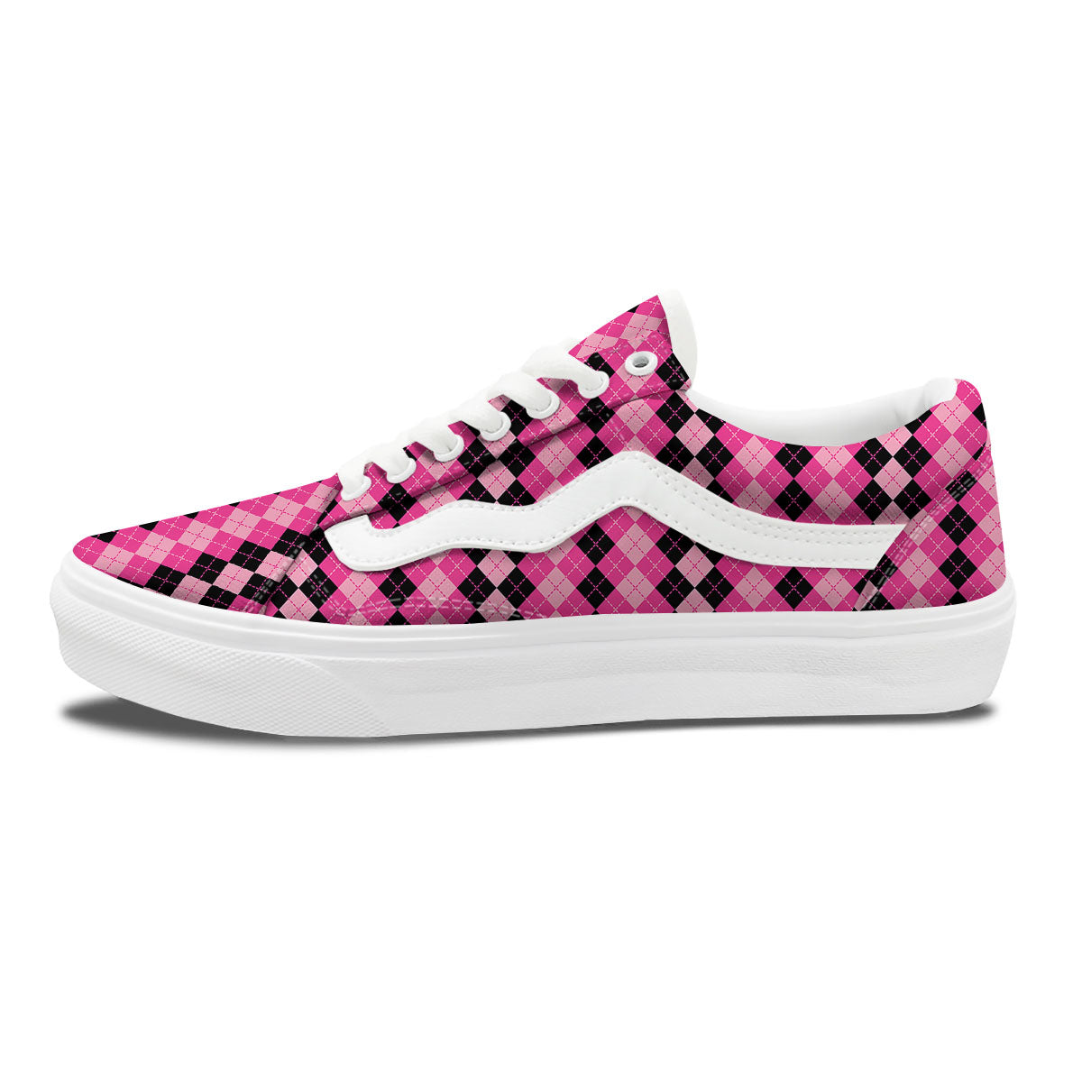 Argyle Pink And Black Print Pattern Skate Shoes-grizzshop