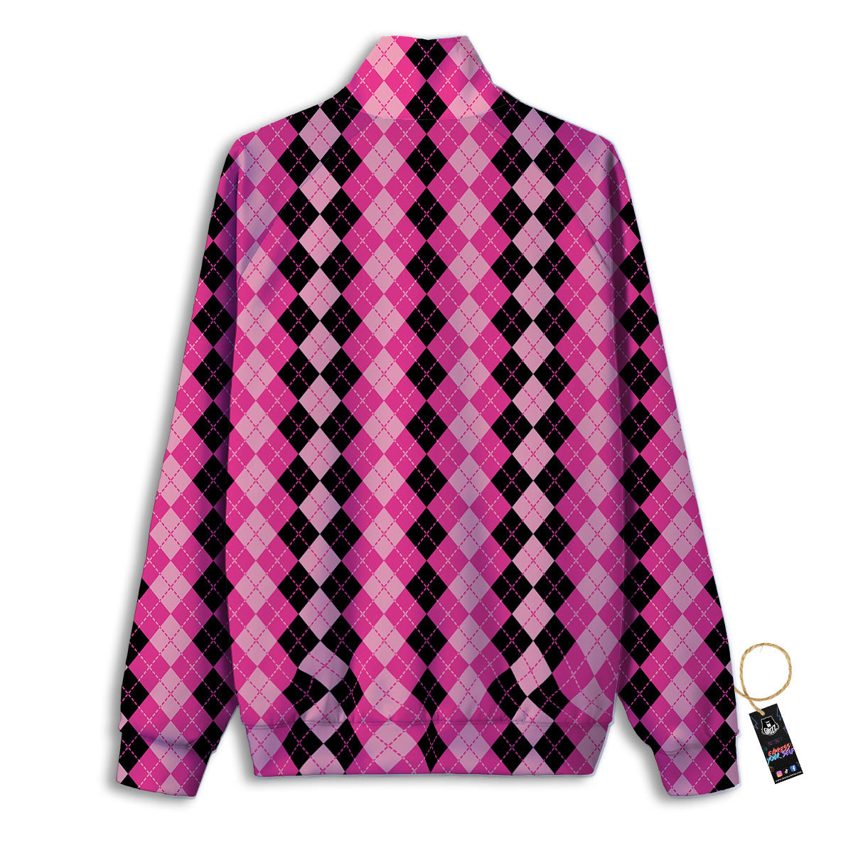 Argyle Pink And Black Print Pattern Track Jacket-grizzshop