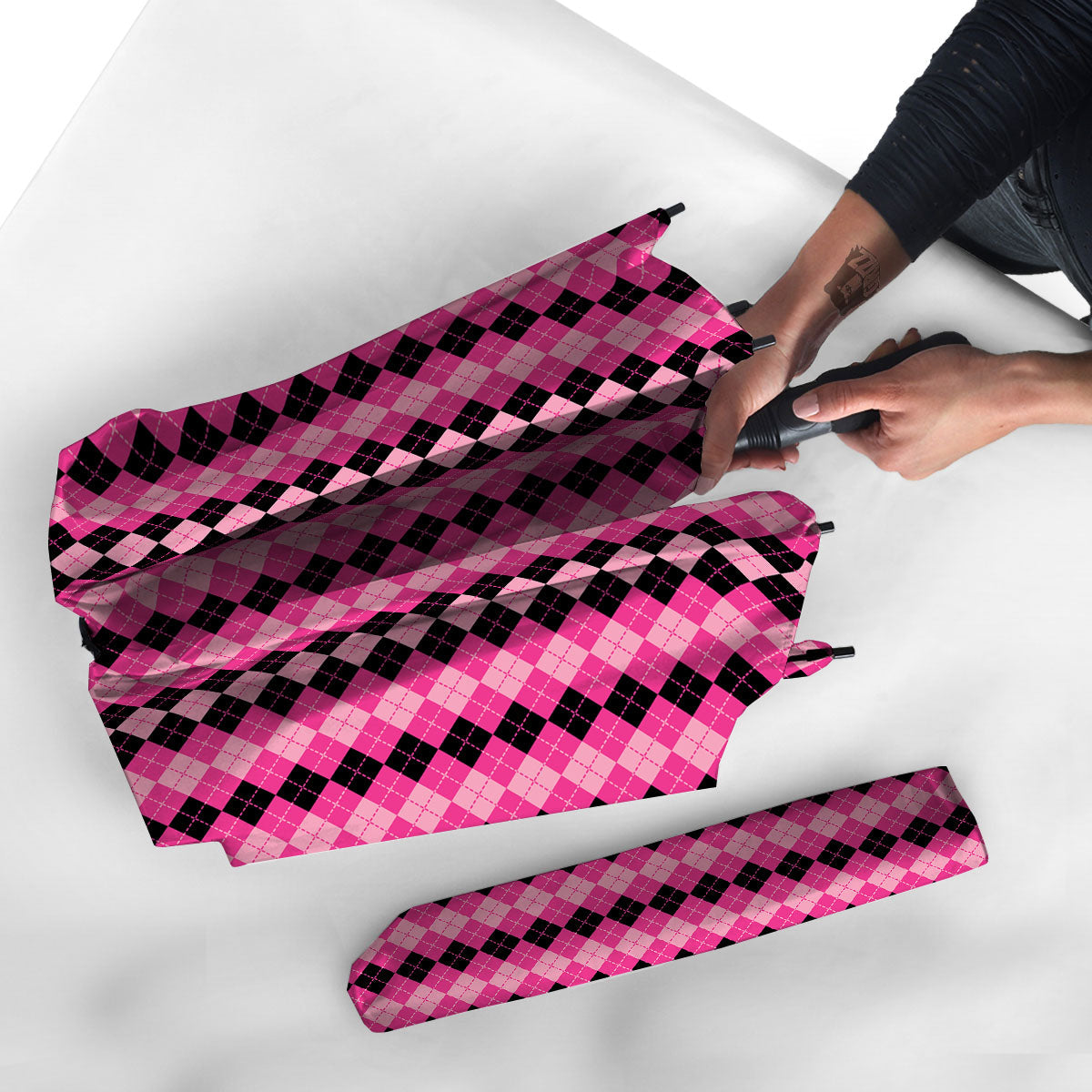 Argyle Pink And Black Print Pattern Umbrella-grizzshop
