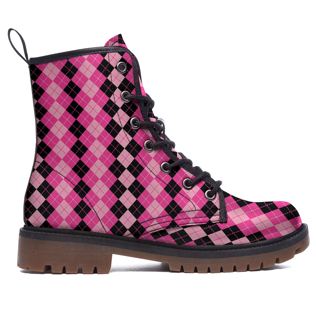 Argyle Pink And Black Print Pattern Work Boots-grizzshop