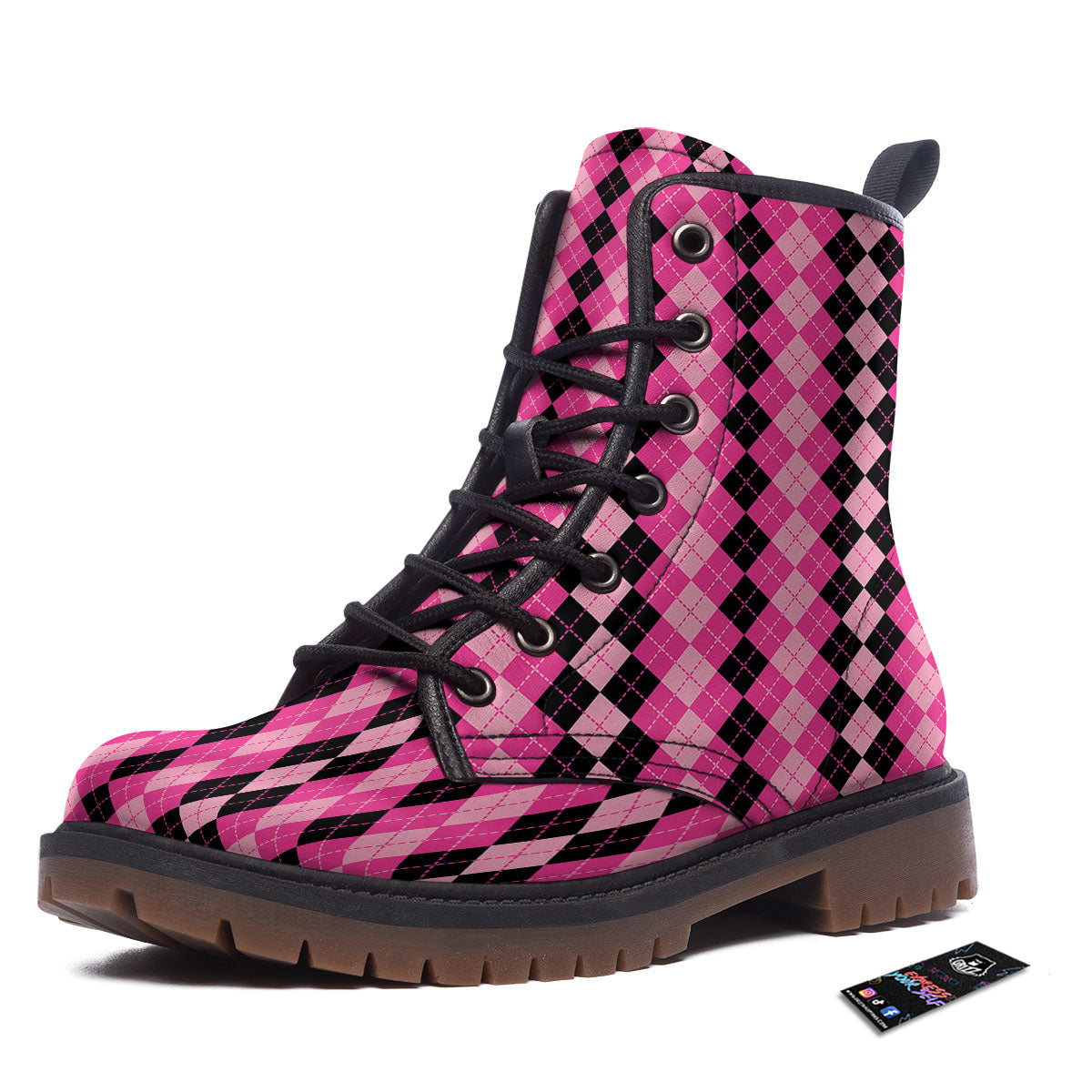 Argyle Pink And Black Print Pattern Work Boots-grizzshop