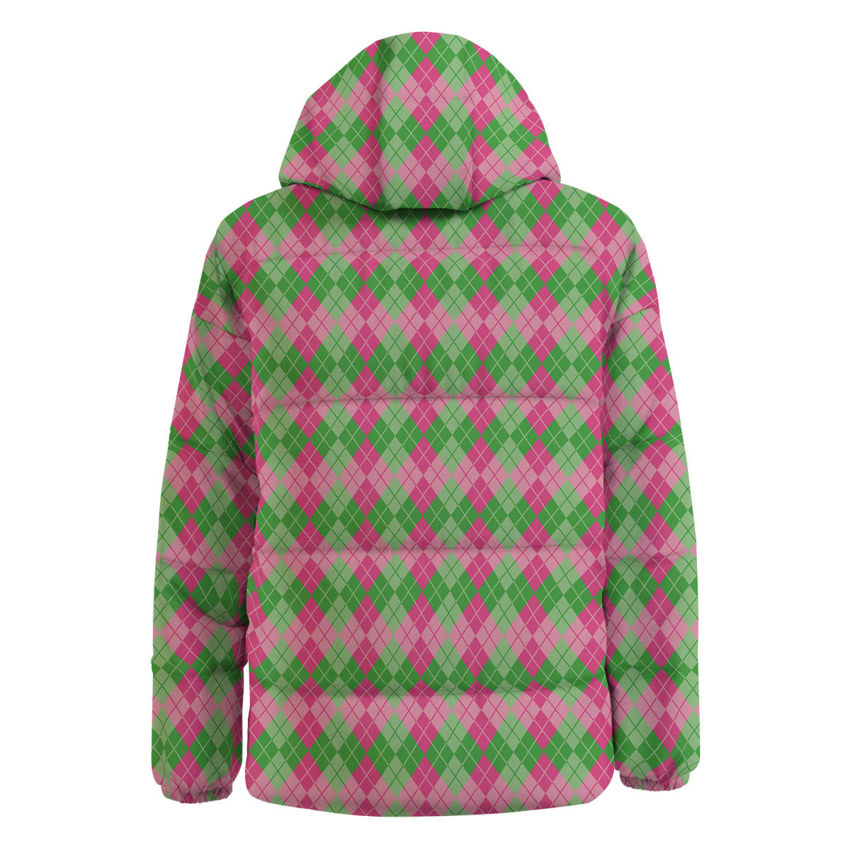 Argyle Pink And Green Print Pattern Down Jacket-grizzshop
