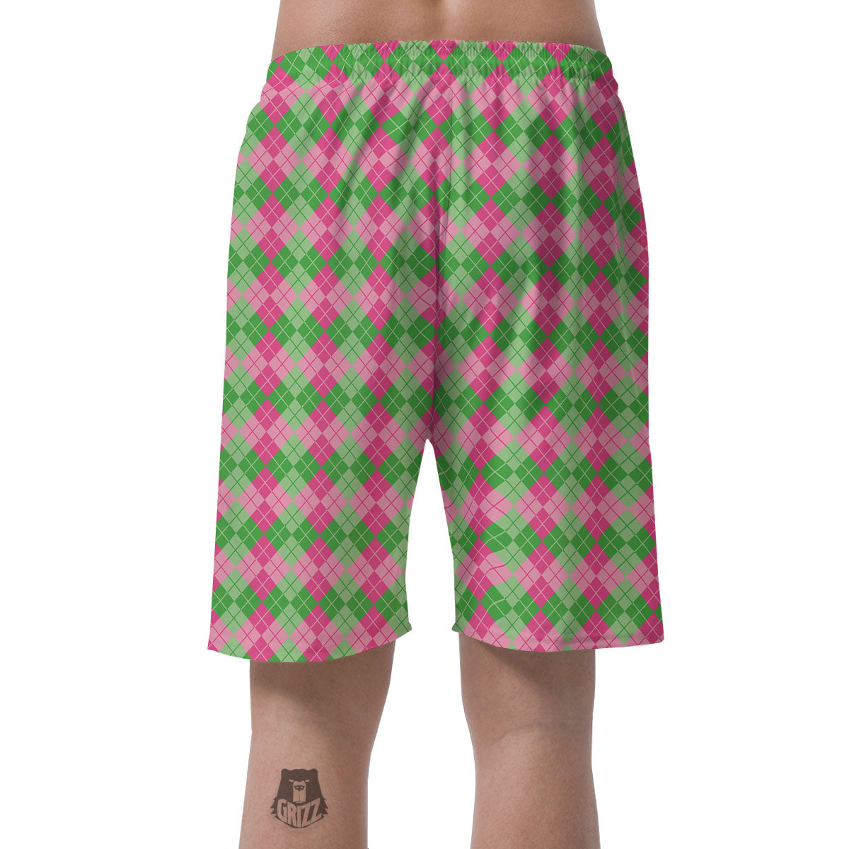 Argyle Pink And Green Print Pattern Men's Shorts-grizzshop