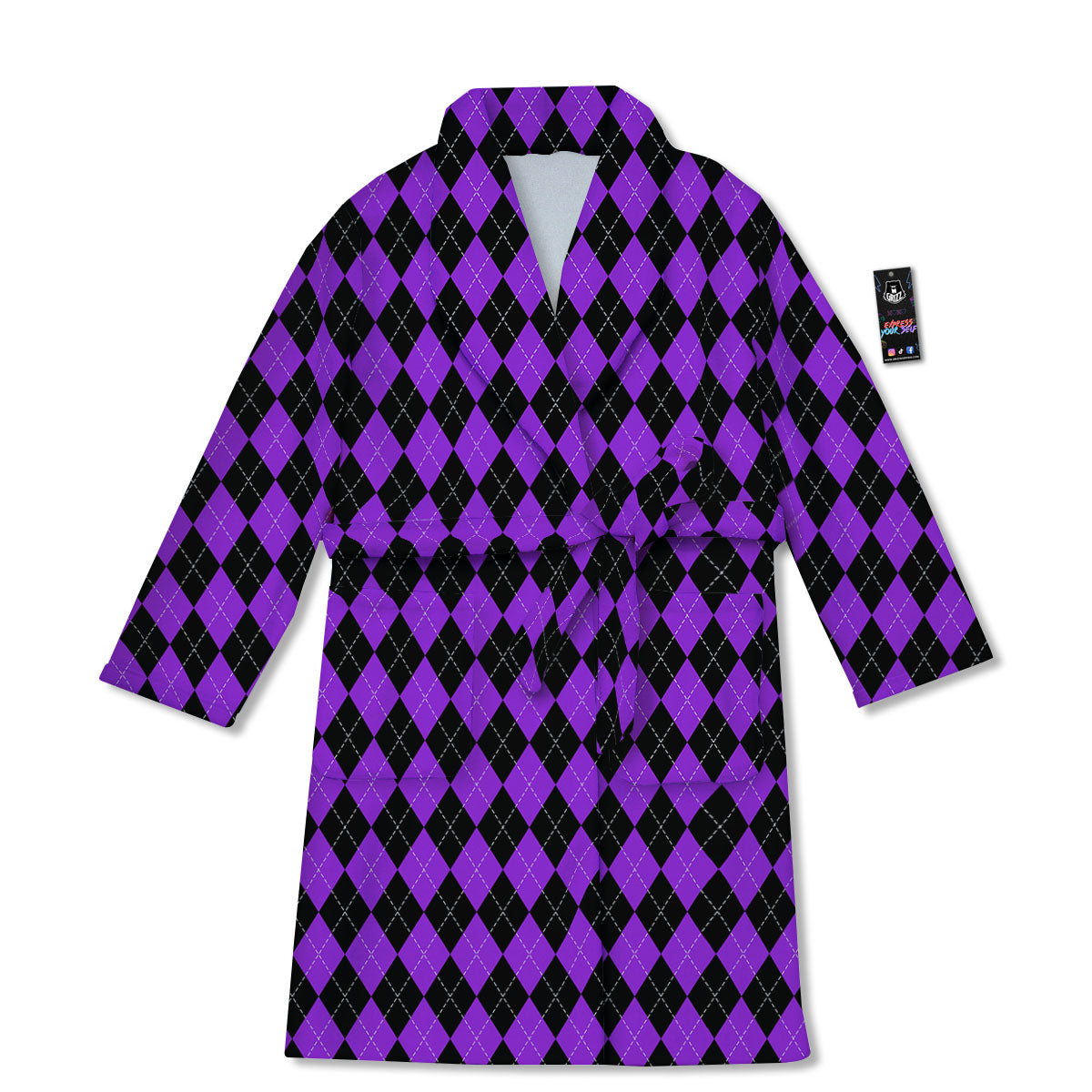 Argyle Purple And Black Print Pattern Bathrobe-grizzshop