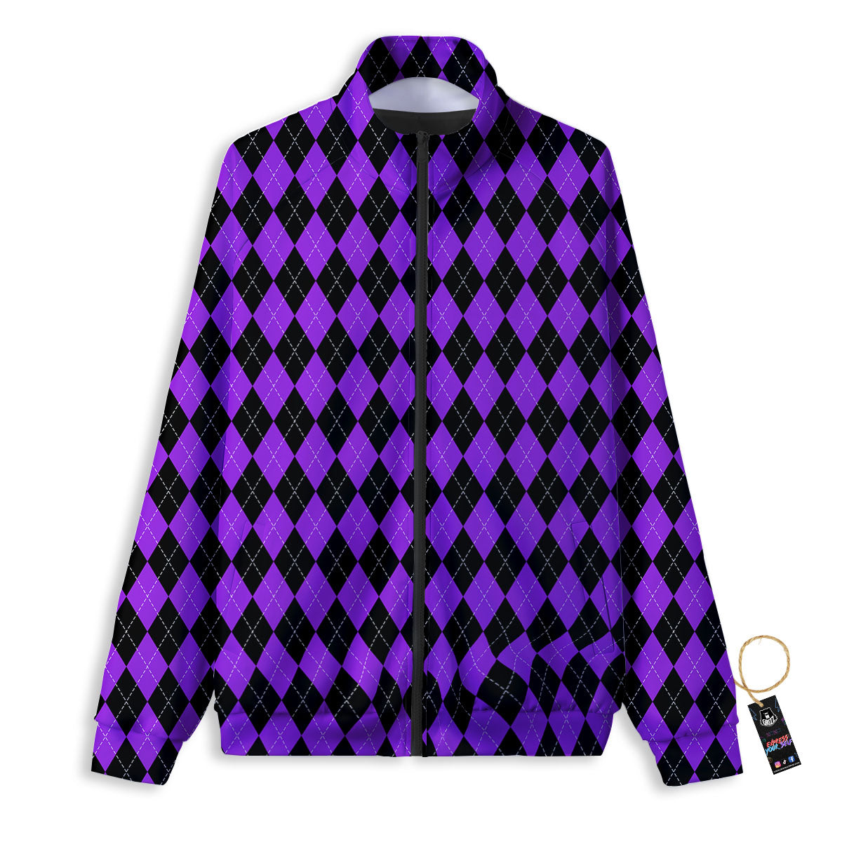 Argyle Purple And Black Print Pattern Track Jacket-grizzshop