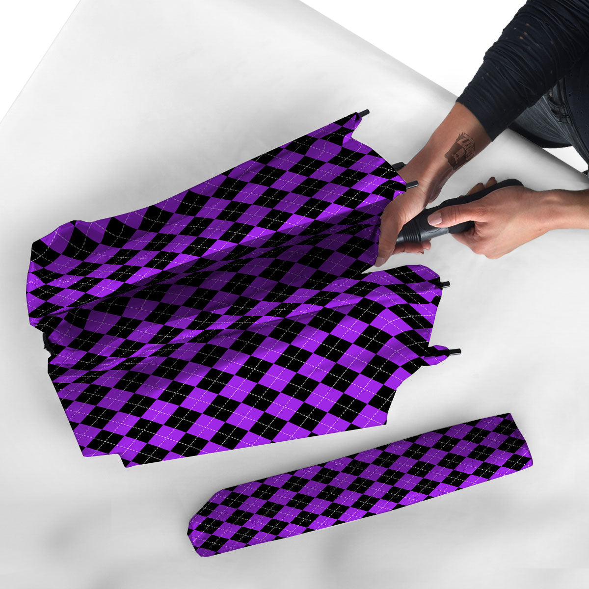 Argyle Purple And Black Print Pattern Umbrella-grizzshop