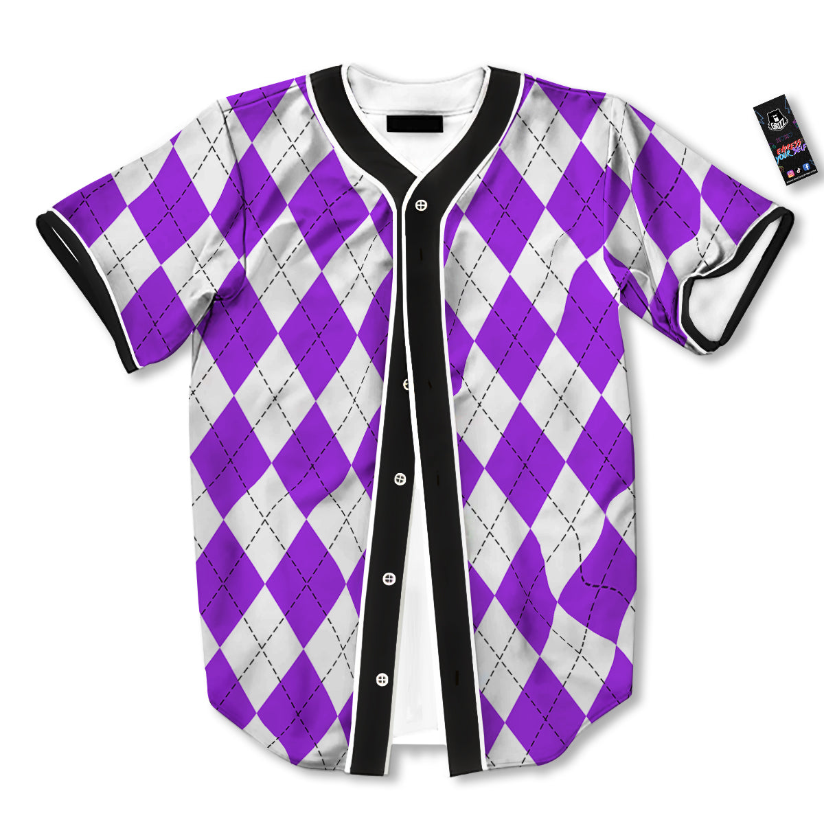 Argyle Purple And White Print Pattern Baseball Jersey-grizzshop