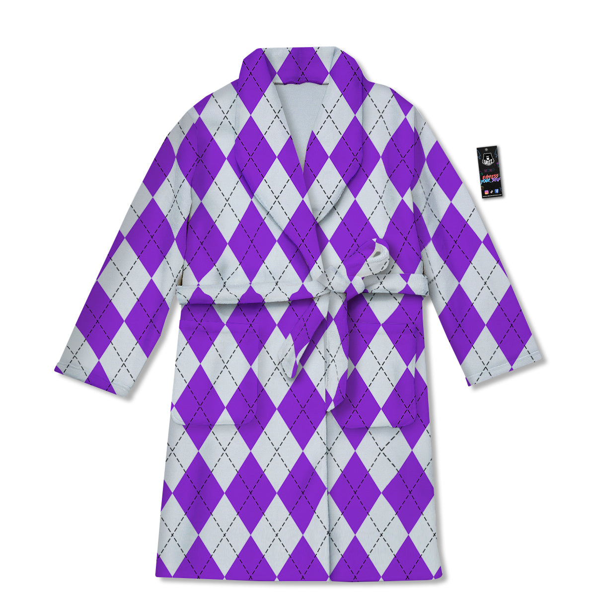 Argyle Purple And White Print Pattern Bathrobe-grizzshop