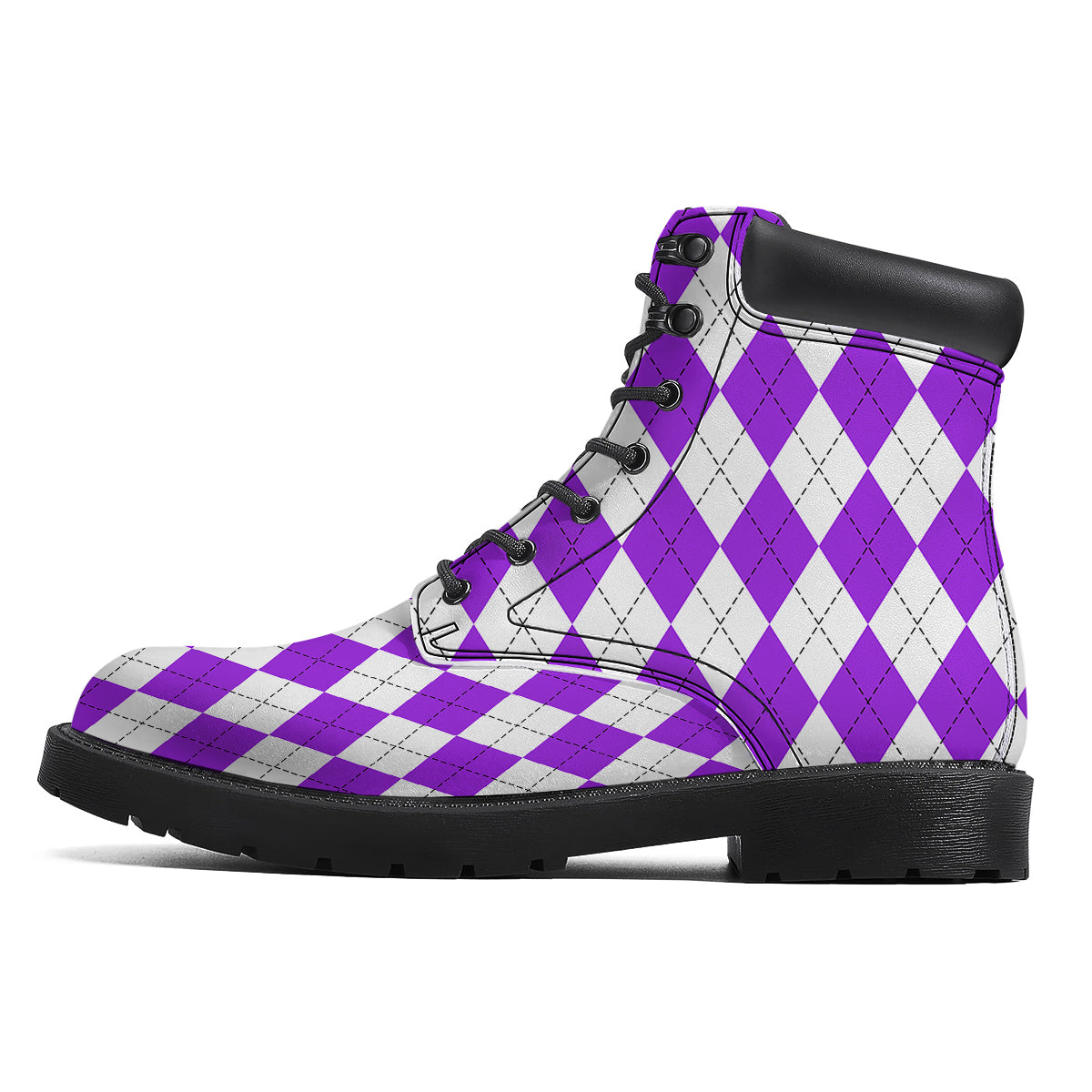 Argyle Purple And White Print Pattern Boots-grizzshop