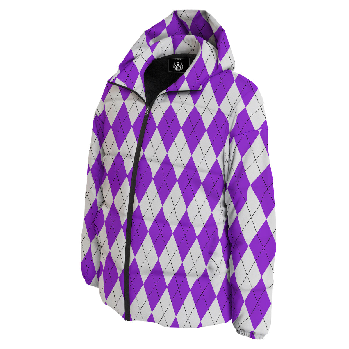 Argyle Purple And White Print Pattern Down Jacket-grizzshop