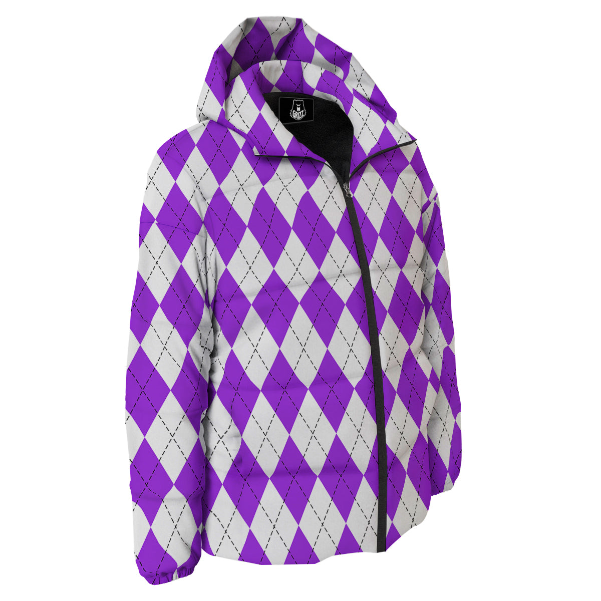 Argyle Purple And White Print Pattern Down Jacket-grizzshop