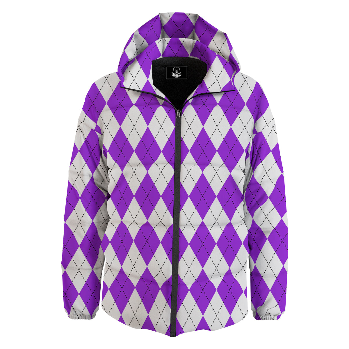 Argyle Purple And White Print Pattern Down Jacket-grizzshop