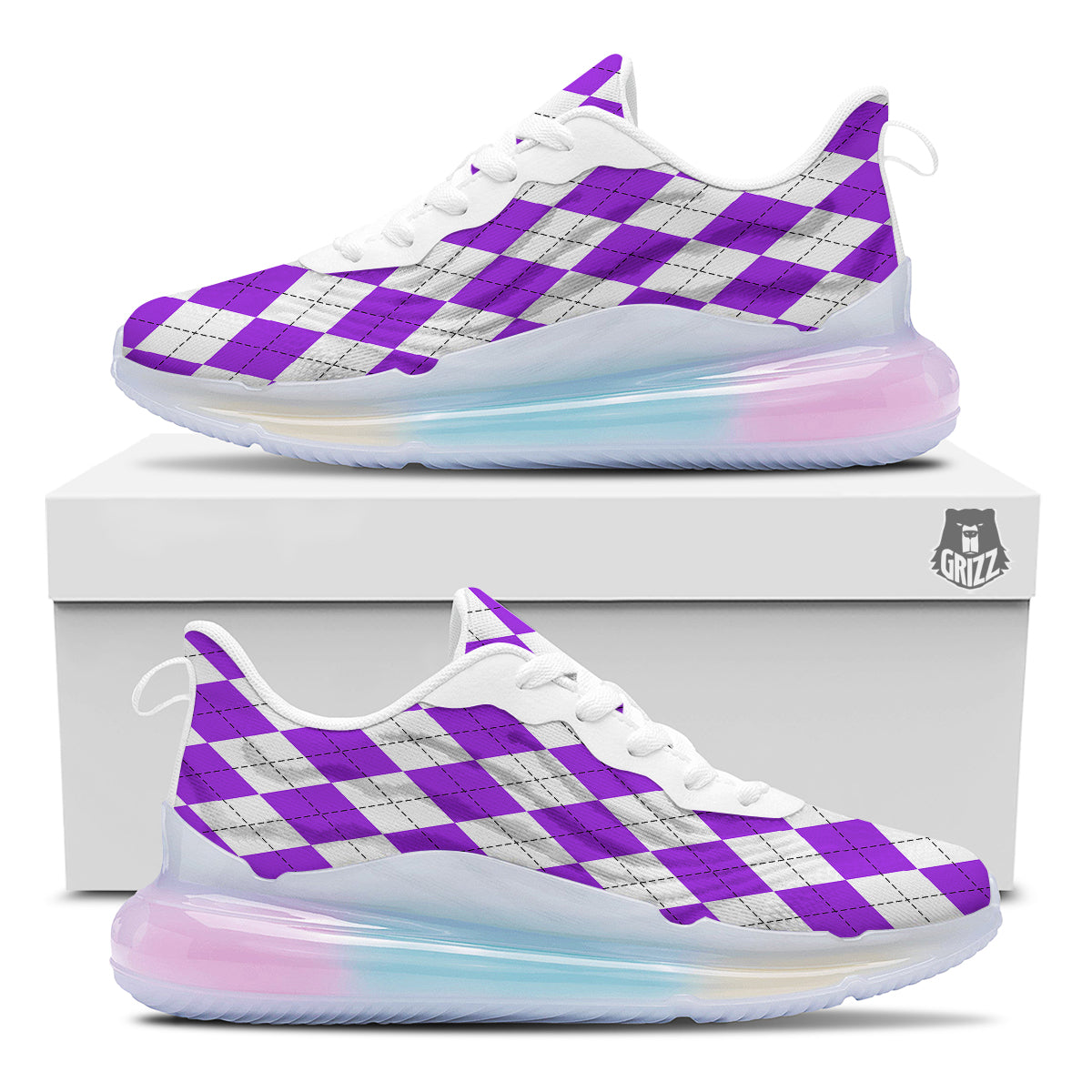Argyle Purple And White Print Pattern Running Sneakers-grizzshop