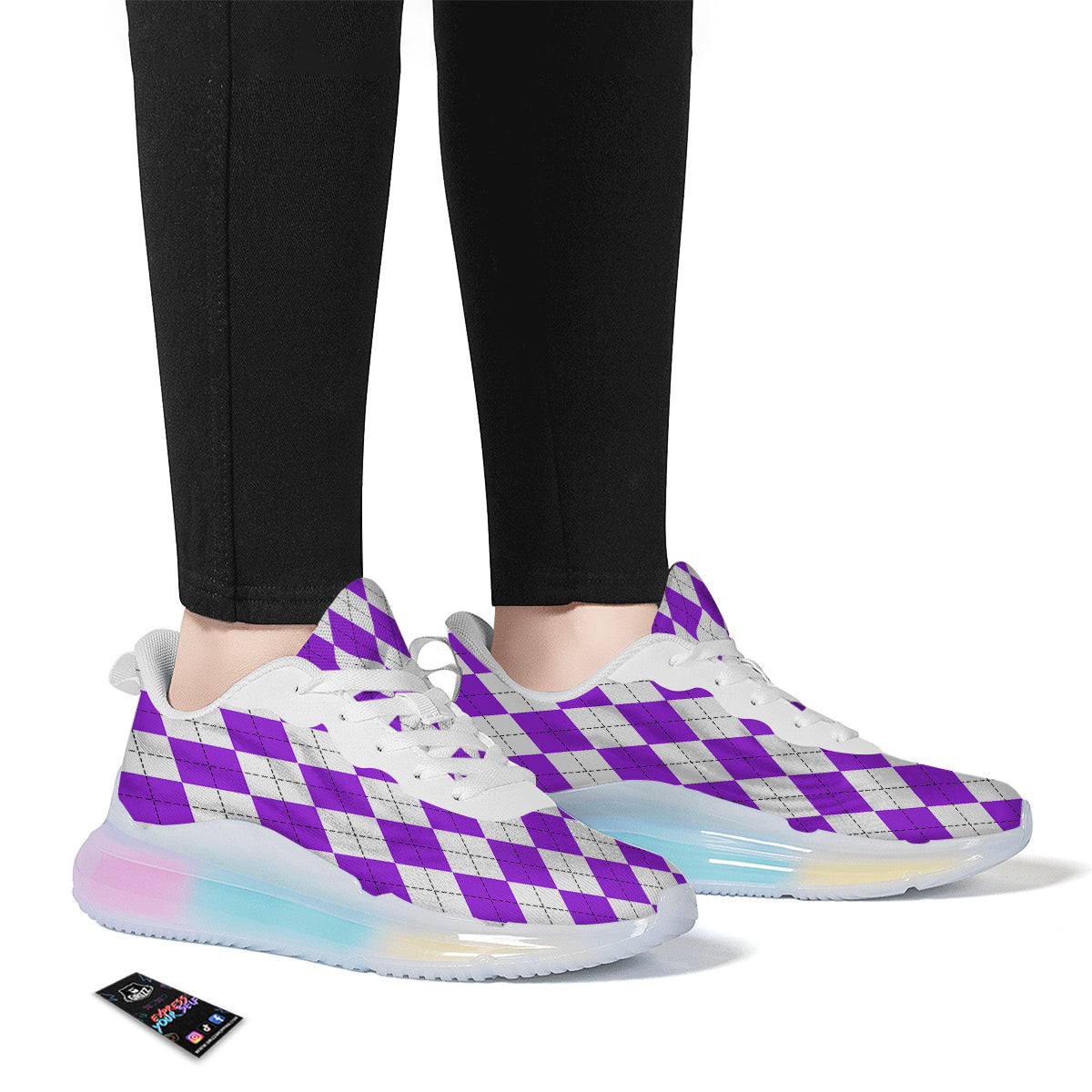 Argyle Purple And White Print Pattern Running Sneakers-grizzshop