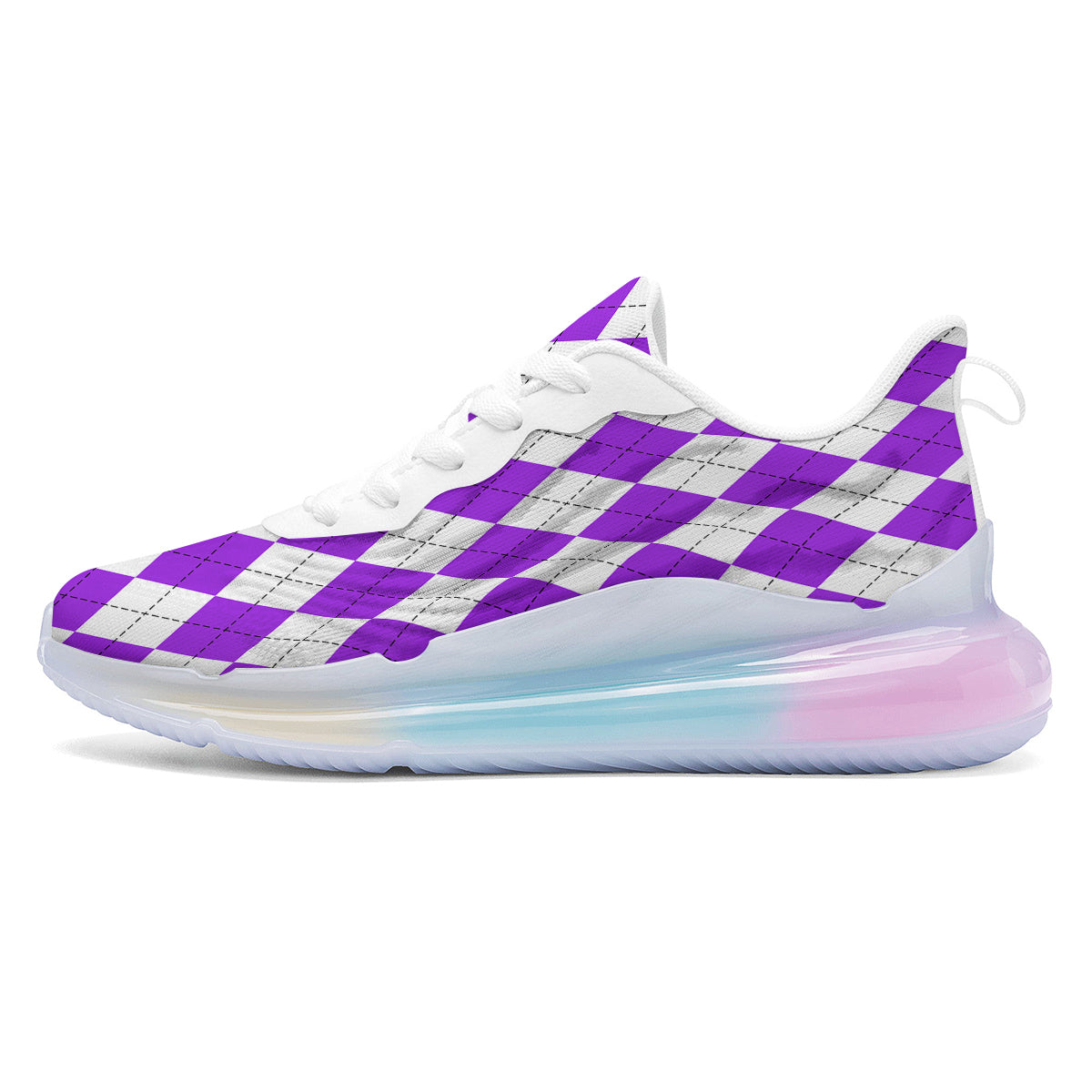 Argyle Purple And White Print Pattern Running Sneakers-grizzshop