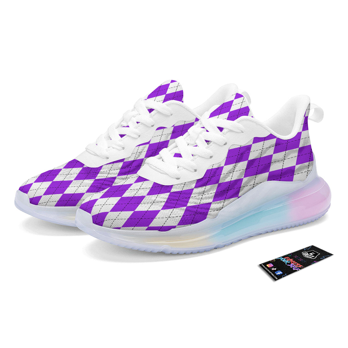 Argyle Purple And White Print Pattern Running Sneakers-grizzshop