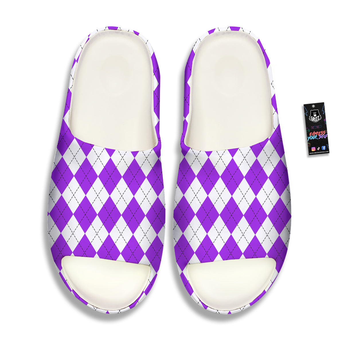 Argyle Purple And White Print Pattern Sandals-grizzshop