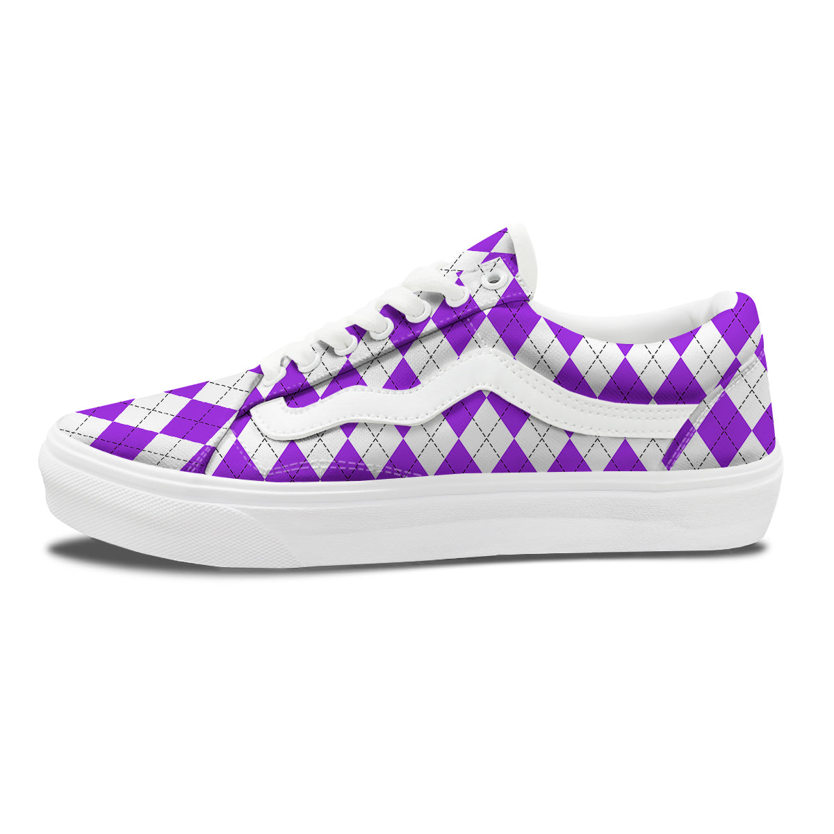 Argyle Purple And White Print Pattern Skate Shoes-grizzshop