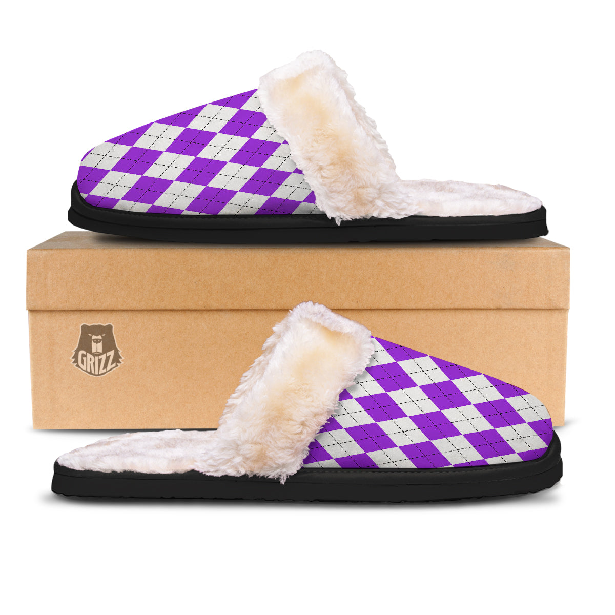 Argyle Purple And White Print Pattern Slippers-grizzshop